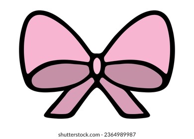 The bow is decorative. The pink ribbon is beautifully tied. Festive decoration for gift, surprise, bouquet with ribbons. knot. Color vector illustration. Cartoon style. Isolated background. 