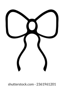 The bow is decorative. Sketch. Decoration for gift, surprise, bouquet With ribbons. The ribbon is beautifully tied. Knot. Vector illustration. Doodle style. Outline on isolated background. 