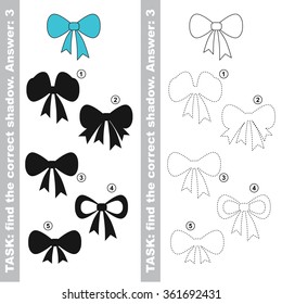 Bow with different shadows to find the correct one. Compare and connect object with it true shadow.