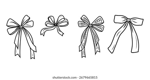 Conjunto de Doodle de arco, Ilustraciones de arco de cinta, Colección de arco de regalo