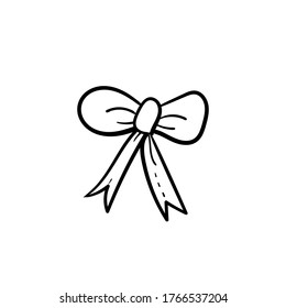 bow doodle vector outline drawing isolated on white background