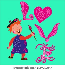 The bow draws on a tuquoise backround. A cartoon charactor for books