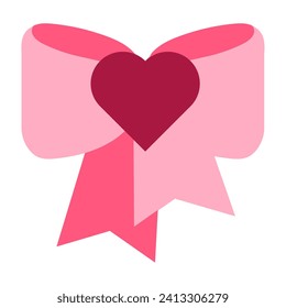 Bow elegant decoration for woman head icon vector. Beautiful and stylish rose ornament decorated heart. Textile satin ribbon accessory decorating girl tail flat cartoon illustration