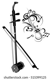 bow ethnic musical instruments erhu black and white