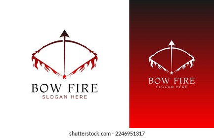 Bow fire logo design. Archer bow with burning concept