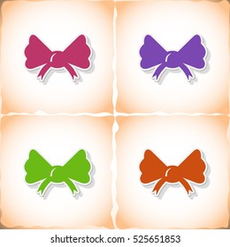 Bow. Flat sticker with shadow on old paper. Vector illustration