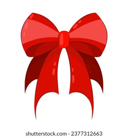Bow in flat style on a white background. Red decorative bow for card, print, banner, cards, stickers or other design.