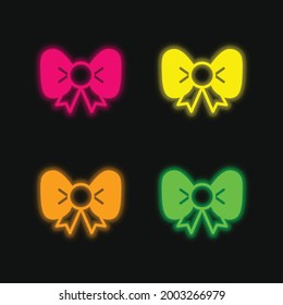 Bow four color glowing neon vector icon