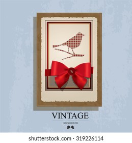 Bow with frame on a textural background. Vintage