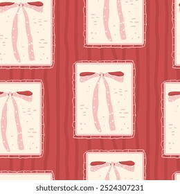 Curve-se em quadros padrão sem emenda. Autocolantes retro fundo infinito. Motivo de design de padrão de superfície de fita festiva. Ilustração plana desenhada à mão do vetor.