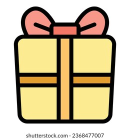 Bow gift box icon outline vector. Face fun. Effect activity color flat