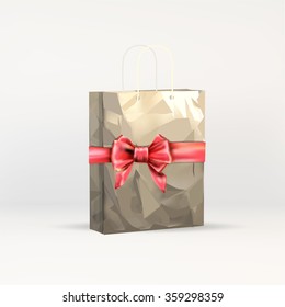 bow gift, present, ribbon on grocery paper bag isolated object on a white background vector