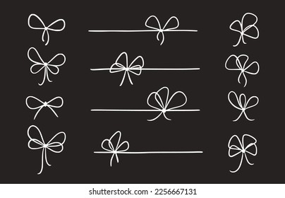 Bow gift ribbon line simple element on chalkboard background. Hand drawn doodle stroke ribbon bow. Elegant minimal line stroke style. Vector illustration