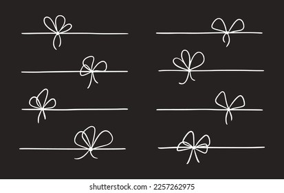 Bow gift ribbon line simple element on chalkboard background. Hand drawn doodle stroke ribbon bow. Elegant minimal line stroke style. Vector illustration