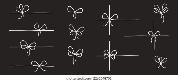 Bow gift ribbon line simple element on chalkboard background. Hand drawn doodle stroke ribbon bow. Elegant minimal line stroke style. Vector illustration