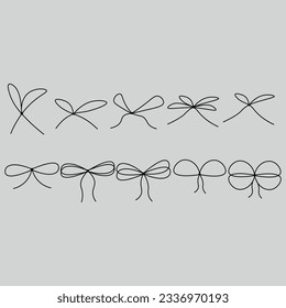 Bow gift ribbon line simple element Hand drawn doodle stroke ribbon bow. Elegant minimal line stroke style.
