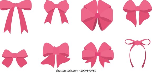 Bow for hair decor flat vector illustrations set. Red, pink, yellow ribbons isolated on white background. Polka dot bowknot, trendy girls accessories. Cute vintage hairstyle elements collection