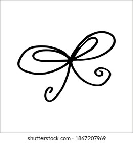 Bow. Hand drawing doodle. Nice, funny drawing. Black and white drawing. Vector. Icon.