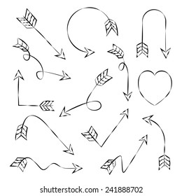 bow, hand drawn arrows set, sketch arrow signs