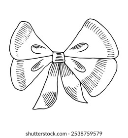 Bow hand drawn sketch. Ribbon decoration element for holiday design or greeting card. Vector illustration