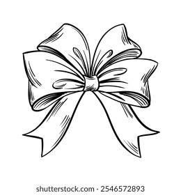 Bow hand drawn sketch vector ribbons, silk bows for gifts, collection for holidays design.