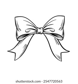 Bow hand drawn sketch vector ribbons, silk bows for gifts, collection for holidays design.