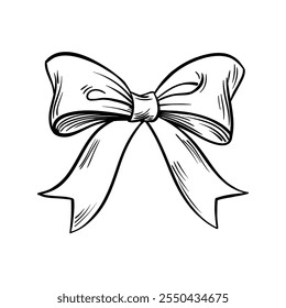 Bow hand drawn sketch vector ribbons, silk bows for gifts, collection for holidays design.