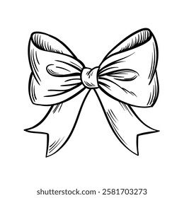 Bow hand drawn sketch vector ribbons, silk bows for gifts, collection for holidays design.