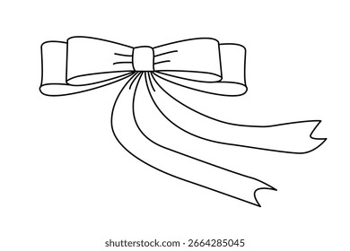 A bow hand drawn vector illustration. An outline illustration of a bow flowing with the wind.