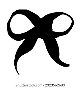 Bow hand painted with brush. Doodle hair bow or bow tie icon isolated on white background