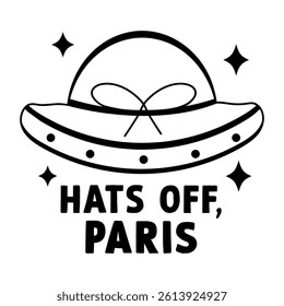 Bow hat with hats off paris typography, glyph sticker 