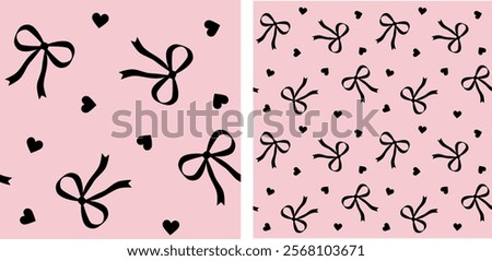 Bow and heart all over pattern seamless pink and black