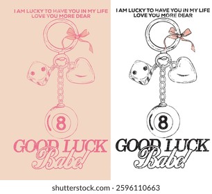 Bow, heart, eight ball and dice graphic design. Charms design for t shirt print, poster, sticker, background and other.