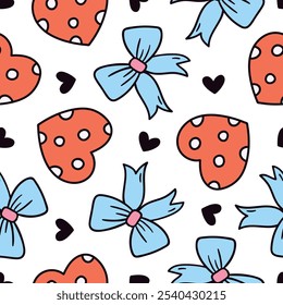 Bow Hearts Pattern Blue Bows Background