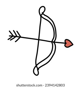 Bow with a heart-shaped arrow doodle vector illustration.