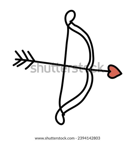 Bow with a heart-shaped arrow doodle vector illustration.