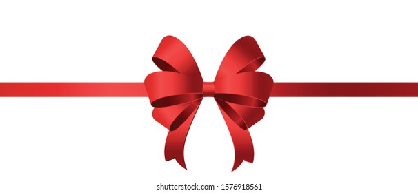 Bow and horizontal red ribbon isolated on white background. Ornament for invitation