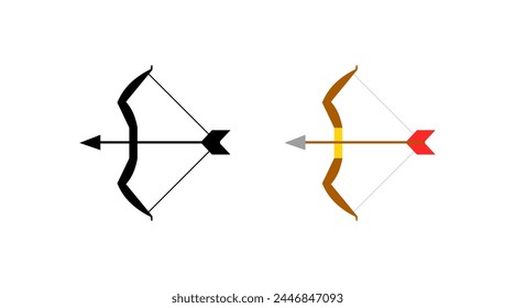 Bow icon. Bow and arrow. Flat and silhouette style. Vector icons
