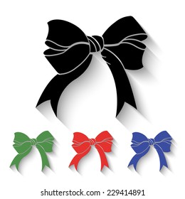 bow icon - black and colored (green, red, blue) illustration with shadow