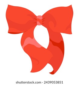 Bow icon. Cartoon ribbon for invitation or gifts, present cards and luxury wrap pack isolated on white background. Holidays and celebrations decoration for your design. Vector illustration