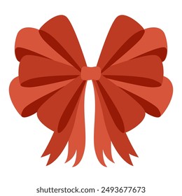 Bow icon. Cartoon ribbon for invitation or gifts, present cards and luxury wrap pack isolated on white background. Holidays and celebrations decoration for your design. Vector illustration