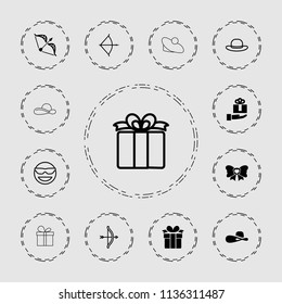 Bow icon. collection of 13 bow filled and outline icons such as woman hat, gift on hand, emot in sun glasses. editable bow icons for web and mobile.