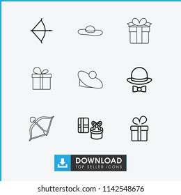 Bow icon. collection of 9 bow outline icons such as present, gift. editable bow icons for web and mobile.