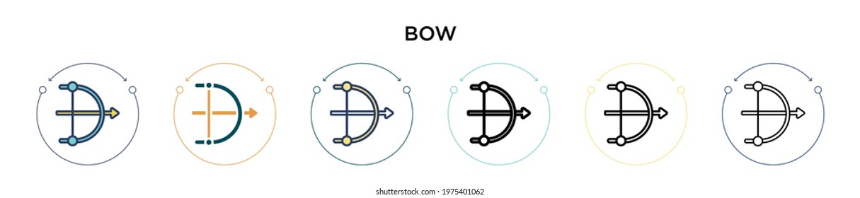 Bow icon in filled, thin line, outline and stroke style. Vector illustration of two colored and black bow vector icons designs can be used for mobile, ui, web