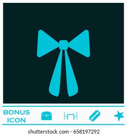Bow icon flat. Blue pictogram on dark background. Vector illustration symbol and bonus icons