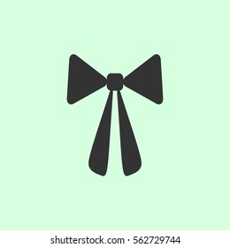 Bow icon flat. Grey vector symbol on green background