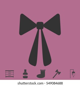 Bow icon flat. Simple vector grey pictogram and bonus symbol