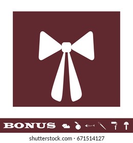 Bow icon flat. White pictogram on brown background. Vector illustration symbol and bonus icons