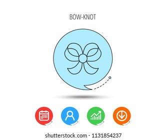 Bow icon. Gift bow-knot sign. Calendar, User and Business Chart, Download arrow icons. Speech bubbles with flat signs. Vector