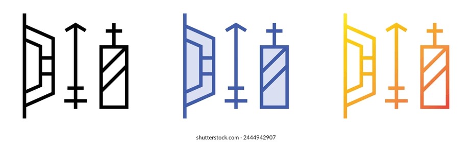 Bogen-Symbol. Lineares, blaues Füllungs- und Verlaufsstil-Design auf weißem Hintergrund